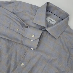 Eton Multi Color Textured Twill Long Sleeve Button Front Shirt Sz 38/15 - Picture 1 of 6