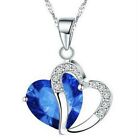 Multi  Heart Crystal Rhinestone Silver Plated Chain Pendant Necklace Jewellery 