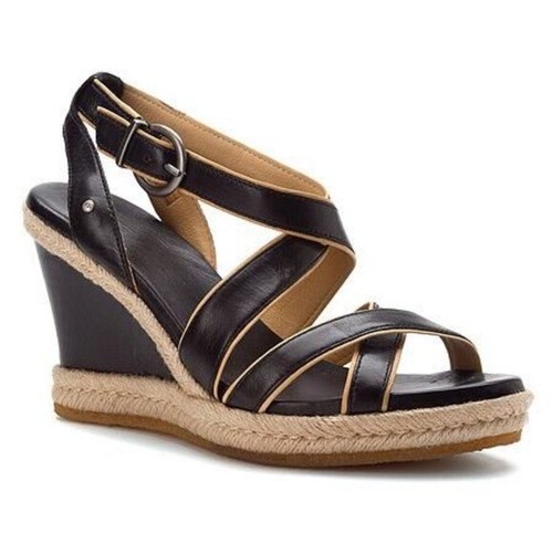 Sandalo UGG donna Isabella marrone scuro pelle fibbia zeppa US 8 vendita al dettaglio $200!!!!