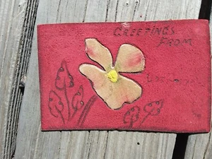 Antique Early 1900s Red Leather Postcard Greetings Floral Paper Eph Collect VTG - Picture 1 of 2
