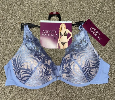 全新带标签女式 Adore Me Layla 蓝色蕾丝聚拢文胸 36B 码 — 第 1/4 张图片