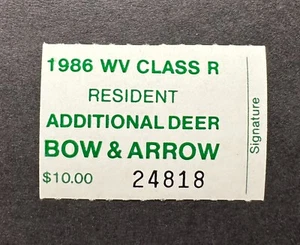 1986 WEST VIRGINIA - Additional Deer Bow & Arrow Hunting Stamp MNH Resident - Picture 1 of 2
