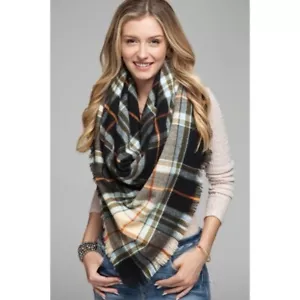 Black Multi Color Tartan Plaid Soft Brushed Women's Winter Casual Fall Scarf - Picture 1 of 3