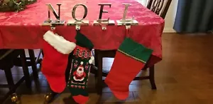 NOEL Stocking Hanger/Holder. 4- pc. Silver Stocking Holder. 3 Stockings Inc. EUC - Picture 1 of 5