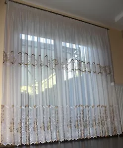 NEU Exklusive & Hochwertige Gardine VOILE Stickereien Weiß/Gold MAßANFERTIGUNG - Bild 1 von 8