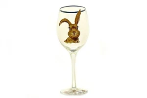 Pier 1 Wine Glass HENRY Blue Trim Bunny Rabbit Butterfly Flowers 9.75" NWT - Picture 1 of 2