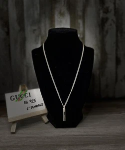 Gucci G Bar Ag 925 Sterling Silver Pendant Chain Necklace 20” - Picture 1 of 10