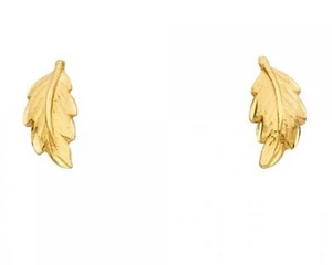 Leaf Leaves Post Earrings 14kt Yellow Genuine Gold - Picture 1 of 1
