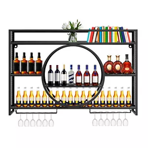 Wine Rack Wall Mounted Metal Bar Shelve For Liquor Bottles Wine Display 120x80cm - Picture 1 of 18