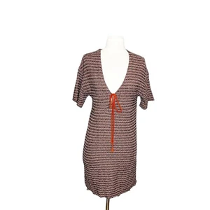 ZARA Knit Dress S Small Striped 90s Y2K V-Neck Stretch Shift Casual Short Sleeve - Picture 1 of 7