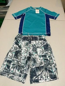 NWT Gymboree boy rash guard tropical Swim Trunk Shorts Set 5/6 UPF 50+ 5/6 - Picture 1 of 3