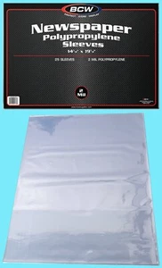 25 BCW 14X19 NEWSPAPER 2 MIL STORAGE SLEEVES Clear Poly Art Photo Print 14x19 - Picture 1 of 2