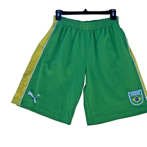 Boys Green Yellow Puma Brazil Shorts Size Boys L W/ Pockets and Logo - Picture 1 of 19