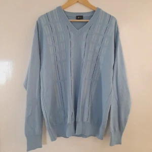 Gabicci V-Neck Vintage Jumper Wool Knit Baby Blue Mens Large Cottagecore Sweater - Picture 1 of 10