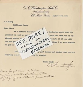 1911 El Paso Texas D. C. HUNTINGTON SALES COMPANY signed LETTERHEAD - Picture 1 of 1