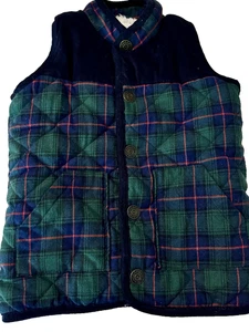 Mud Pie 4T-5T Vest Green & Navy Plaid Quilted & Sherpa Lined with Snaps & Pocket - Picture 1 of 10