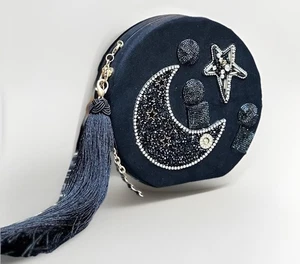 DAFNE Italy New Rare Star Round Clutch W/chain Quilted Suede Crystal Embellished - Picture 1 of 21