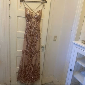 Morilee Madeline Gardner Pailletten Rosegold Meerjungfrau durchsichtig Kleid Abschlussball Date Party - Bild 1 von 13
