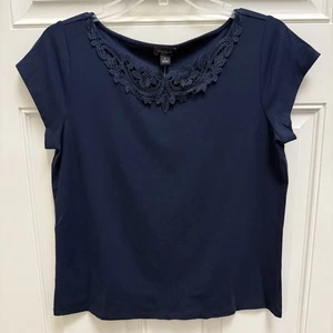 Blusa para mujer Ann Taylor azul marino con escote de encaje y mangas de gorra talla M nueva con etiquetas - Imagen 1 de 6