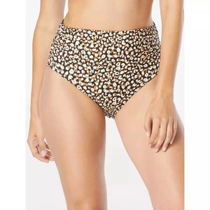 Parte inferior de bikini Coco Reef con estampado animal/negro reversible plegable cintura alta L nueva - Imagen 1 de 7