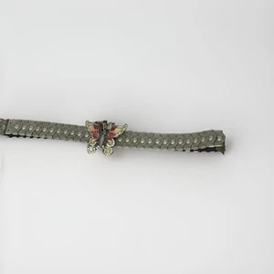 90s Y2k 2000s Vintage Silver Elastic Stretch Belt Metal Silver Butterfly - Picture 1 of 3