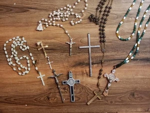 Cuentas Rosario Católico Vintage Rosarios Crucifijo Cruces Reliquia Jesús Cuentas de Oración - Imagen 1 de 8