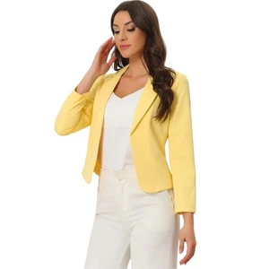 Allegra K Yellow Blazer Open Front 3/4 Sleeve Casual Cropped Jacket XL NWT - Picture 1 of 10