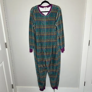 Natural Life L/XL türkis lila Blumenmuster Plüsch Einteiler Overall Pyjama - Bild 1 von 7