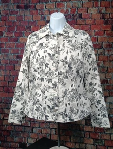 Croft & Barrow Damen-Langarmoberteil Größe M Blumenmuster weiß Freizeit Knopfleiste - Bild 1 von 15