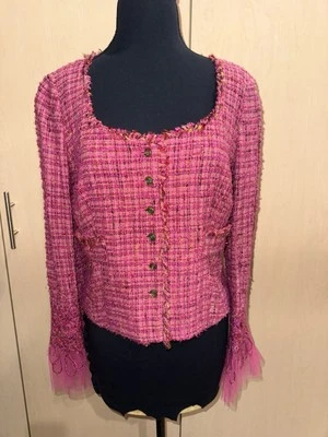 Teri Jon Collection Ricki Freeman Pink Tweed Jacket Blazer Sz 10 - Image 1 of 4