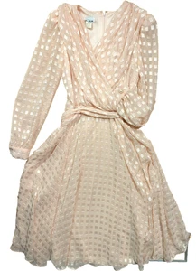 Abito Vintage Patra Tg 8 Pesca Chiffon Geometrico Raso Oro Brillante Trasparente Fluido LEGGI - Foto 1 di 13