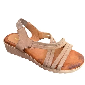 Minimalistische Damen-Sandalen Wildleder-Riemchen-Slipper Größe 37 US 6,5 7 Keilabsatz - Bild 1 von 20