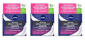 3 x Nivea Nourishing Night Cream 24H MOISTURE+REGENERATION DRY & SENSITIVE SKIN - Picture 1 of 1