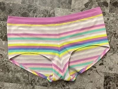 NWT VICTORIA'S SECRET L LILAC LAVENDER BLUE GREEN STRIPE RARE BOYSHORT PANTIES - Image 1 of 3