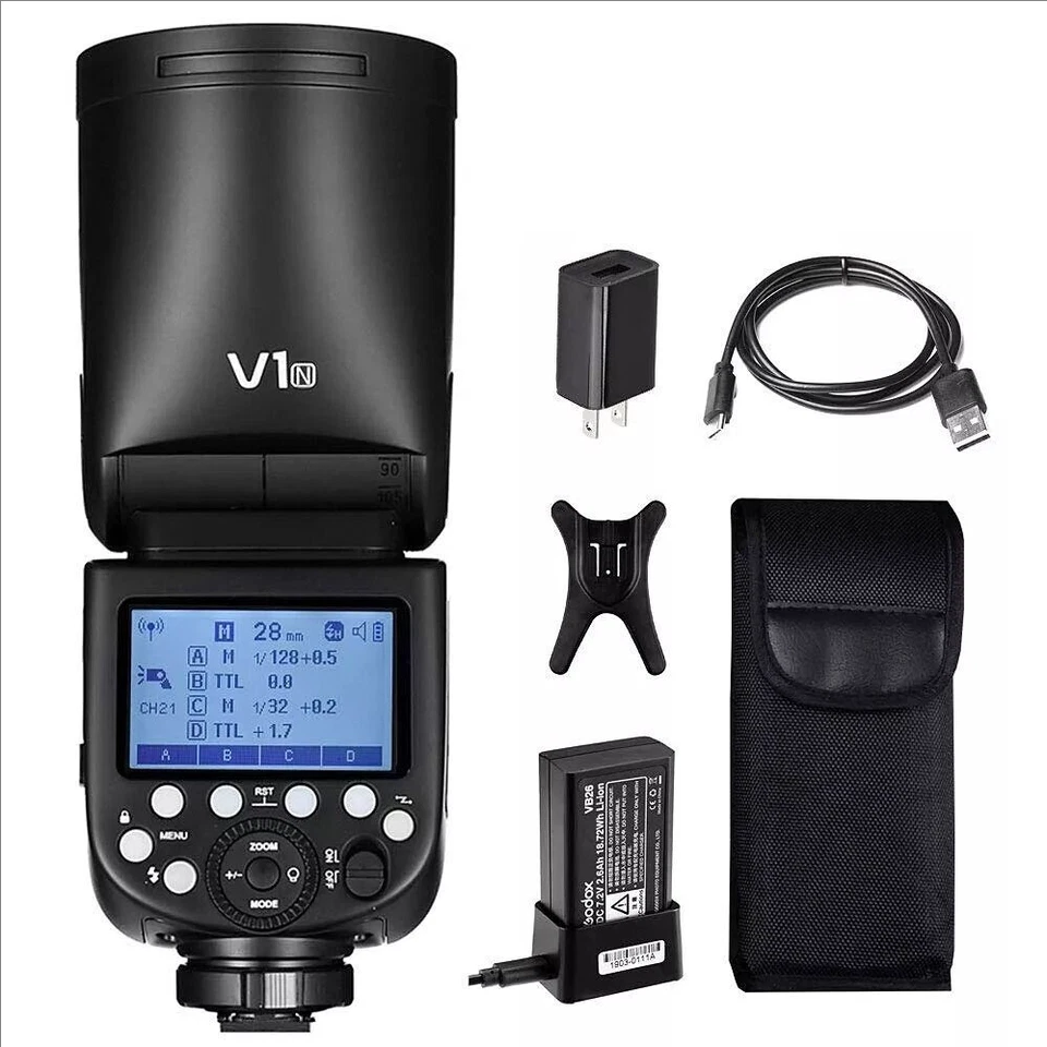US Godox V1N V1-N 2.4G TTL HSS Round Head Camera Flash Light Speedlite For Nikon - Image 1 of 4