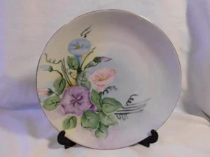 vintage JHR BAVARIA china hand painted Morning Glories artist MF initialed PLATE - Picture 1 of 6