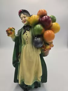 1930s CARNIVAL BALLOON SELLER CHALKWARE LADY FIGURINE SCULPTURE HAND PAINTED - Picture 1 of 24