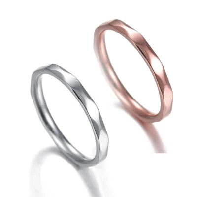 316L Acciaio Inox Anello Onda Sfaccettato Argento Oro Rosa Donna - Immagine 1 di 4