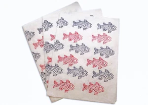Fish Printed Handmade Lokta Paper Wrapping Sheets - Picture 1 of 9