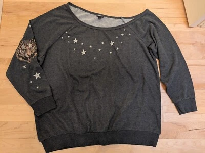 3 Torrid Gray Tiger Elbow Off Shoulder Sweatshirt Long Sleeve Top 3X 22 24 - Image 1 of 4
