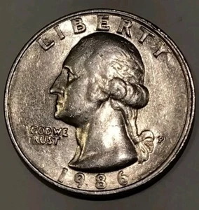 1986 P Washington Quarter mis-aligend Die lower right railroad edge MAD - Bild 1 von 4