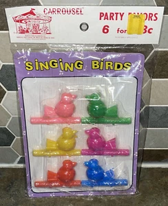VTG 6 Plastic BIRD Water Warbler Whistles Sealed Package Carrousel Party Favors - Picture 1 of 5