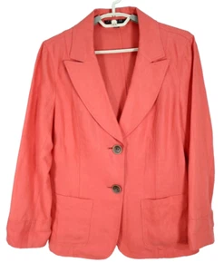 NEW LAFAYETTE 148 Women's 100% Linen Jacket Long Sleeve Deep Coral Red Size 10 - Picture 1 of 16