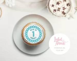 24 Personalised Scallop Edible Cup Cake Toppers Birthday Party Baby | Name Age - Picture 1 of 4
