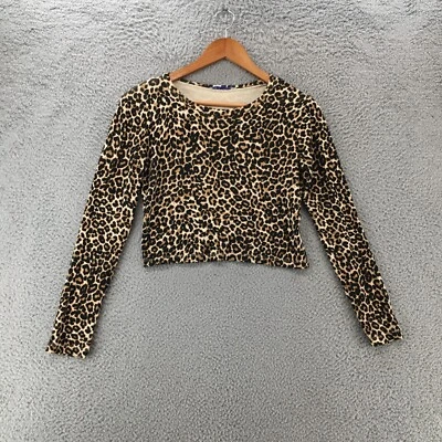 Top corto Zara Trafaluc manga larga para mujer mediano negro marrón estampado de leopardo Crew Foto 1 de 4