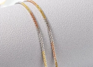 Pure 18K Multicolor Gold Au750 Lucky Round Wheat Link Chain Necklace 45cm/17.7in - Picture 1 of 5