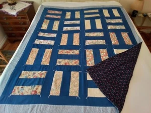 Neue handgefertigte Decke 56" x 67" Blau mit 2 Doppelscheiben in jedem Quadrat - Bild 1 von 14