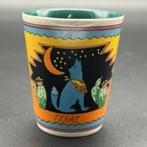 Texas Shot Glass TX Southwest Wolf Moon Cactus Aztec Bar Barware Souvenir Green - Picture 1 of 7
