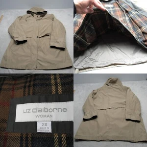 Liz Claiborne Wool Blend Coat Womens 2X Beige Suede Hooded Blanket Lined Rain - Picture 1 of 18