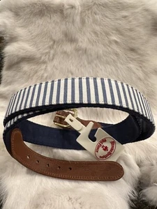 Brooks Brothers Red Fleece 32” Belt Cotton Leather Stripe Blue Retail for $95 - Picture 1 of 5